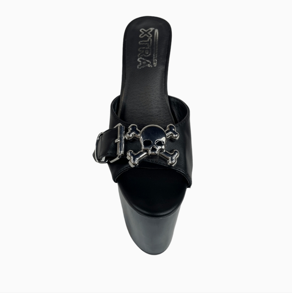 YRU XTRA Black Platform High Heel Slide Skull Size 9 - Picture 3 of 6